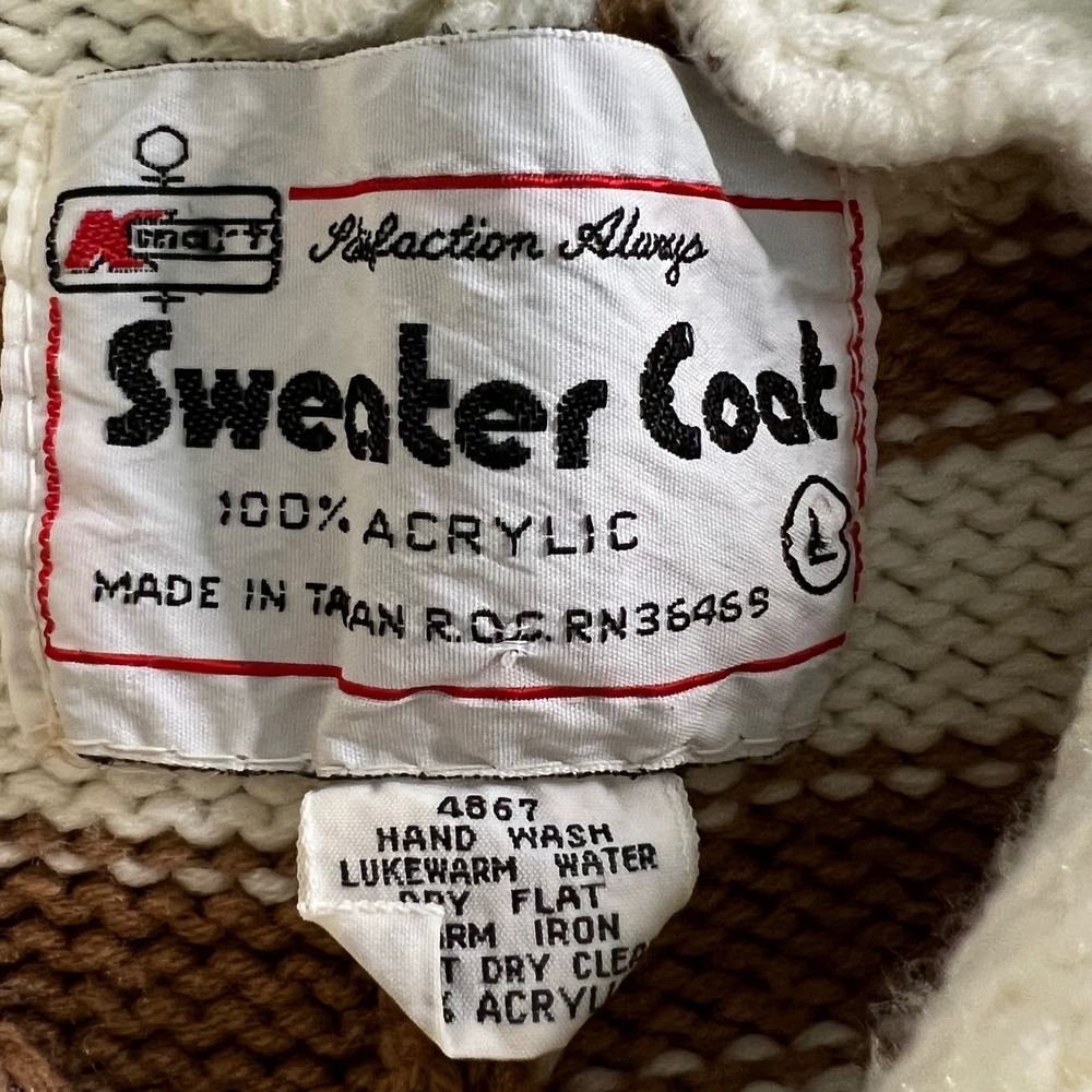 VTG Kmart Sweater Coat Womens L Cable Knit Hooded Cardigan True Vintage 60s - Picture 2 of 5